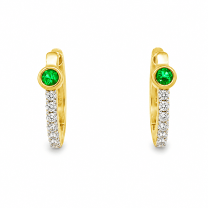 9/25 CT TW. Emerald and Diamond Hoop Earrings
