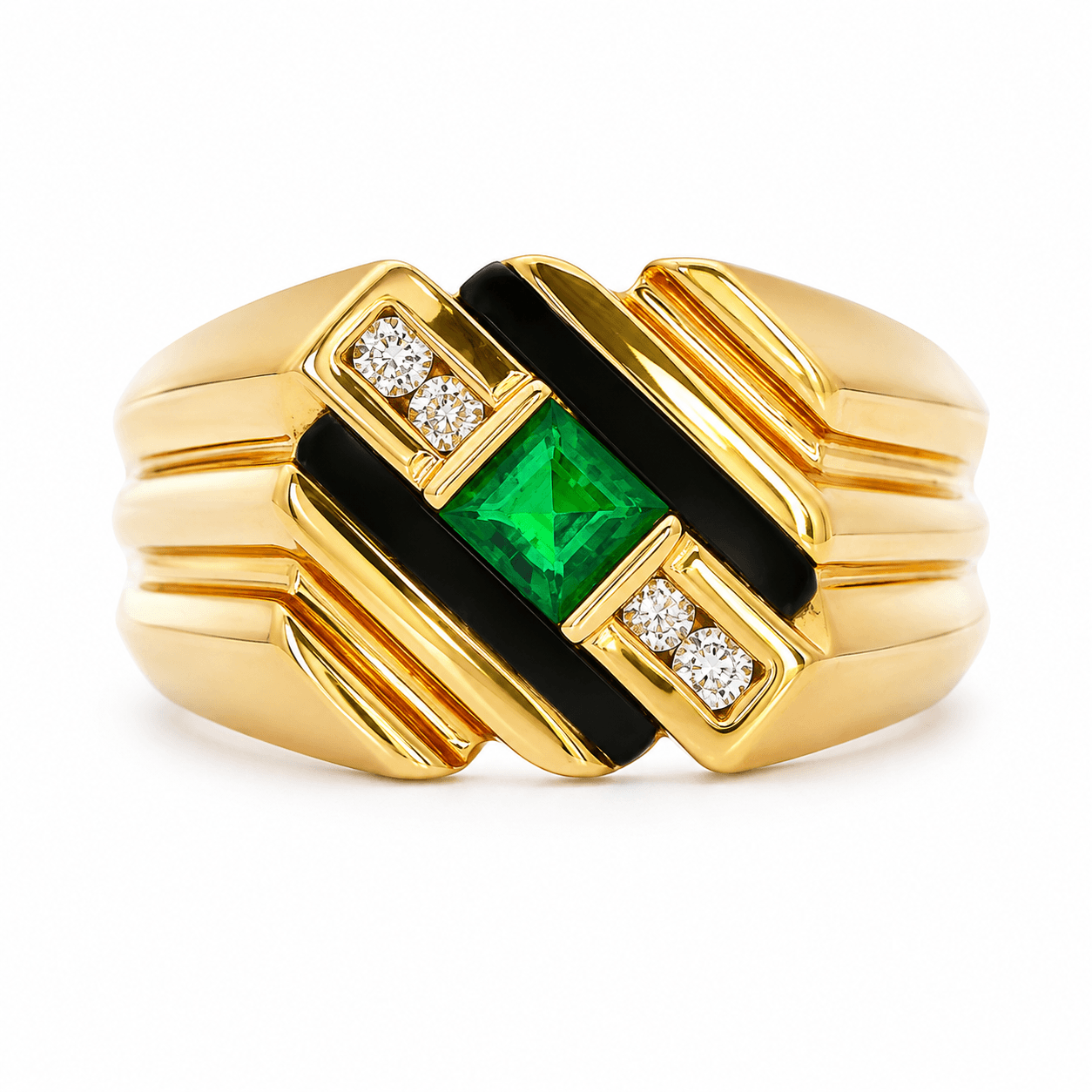 Emerald, Diamond and Onyx Fashion Ring