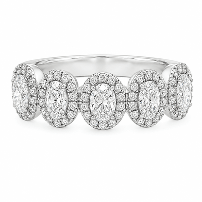 Platinum 1 CT TW. Five-Stone Oval Halo Diamond Band