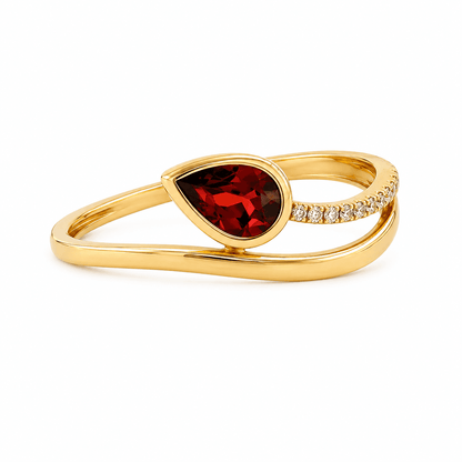 Garnet and Diamond Bypass Ring