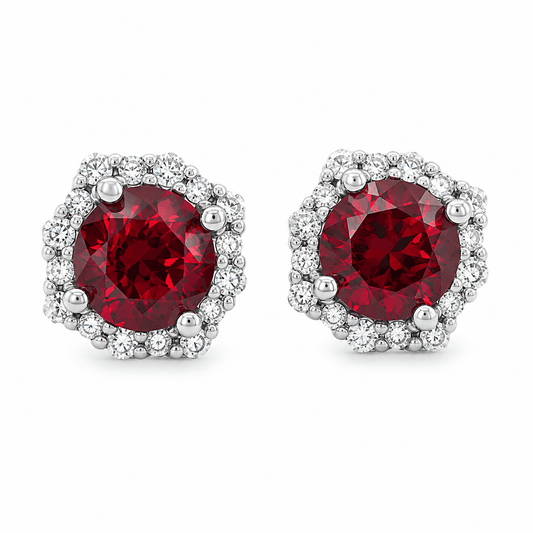 Garnet Halo Stud Earrings