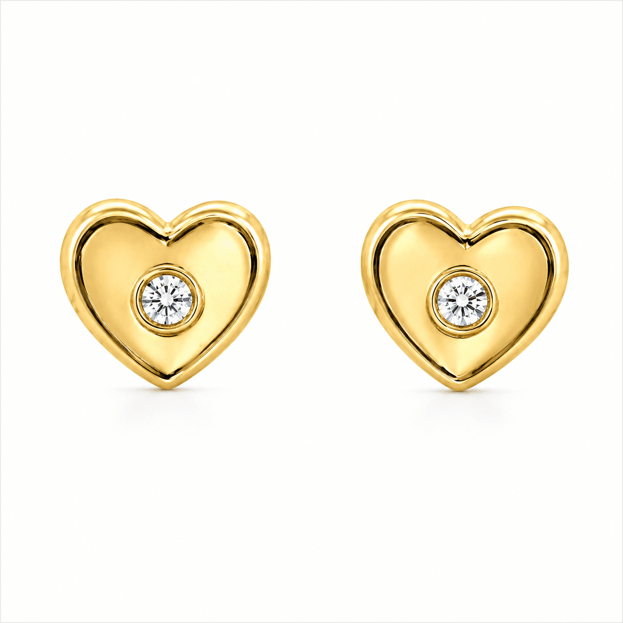 14K Gold Heart CZ Stud Earrings