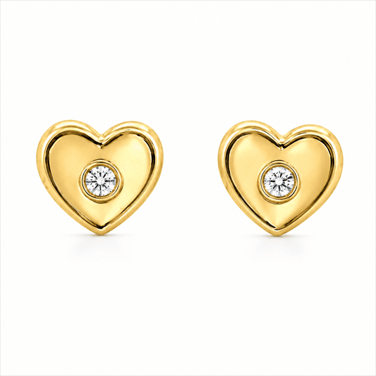 14K Gold Heart CZ Stud Earrings