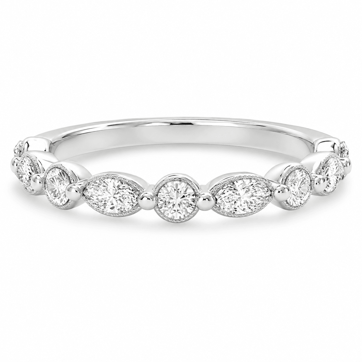 0.69 CT TW. Lab-Grown Diamond Alternating Marquise & Round Wedding Band
