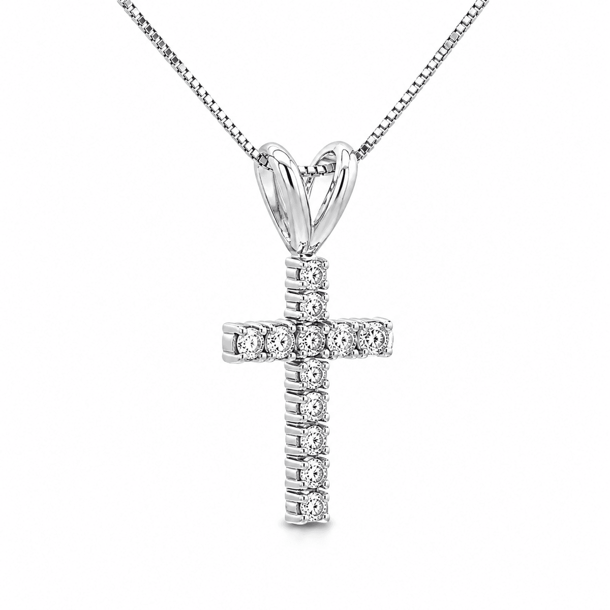 1/4 CT TW. Lab-Grown Diamond Cross Pendant with Box Chain