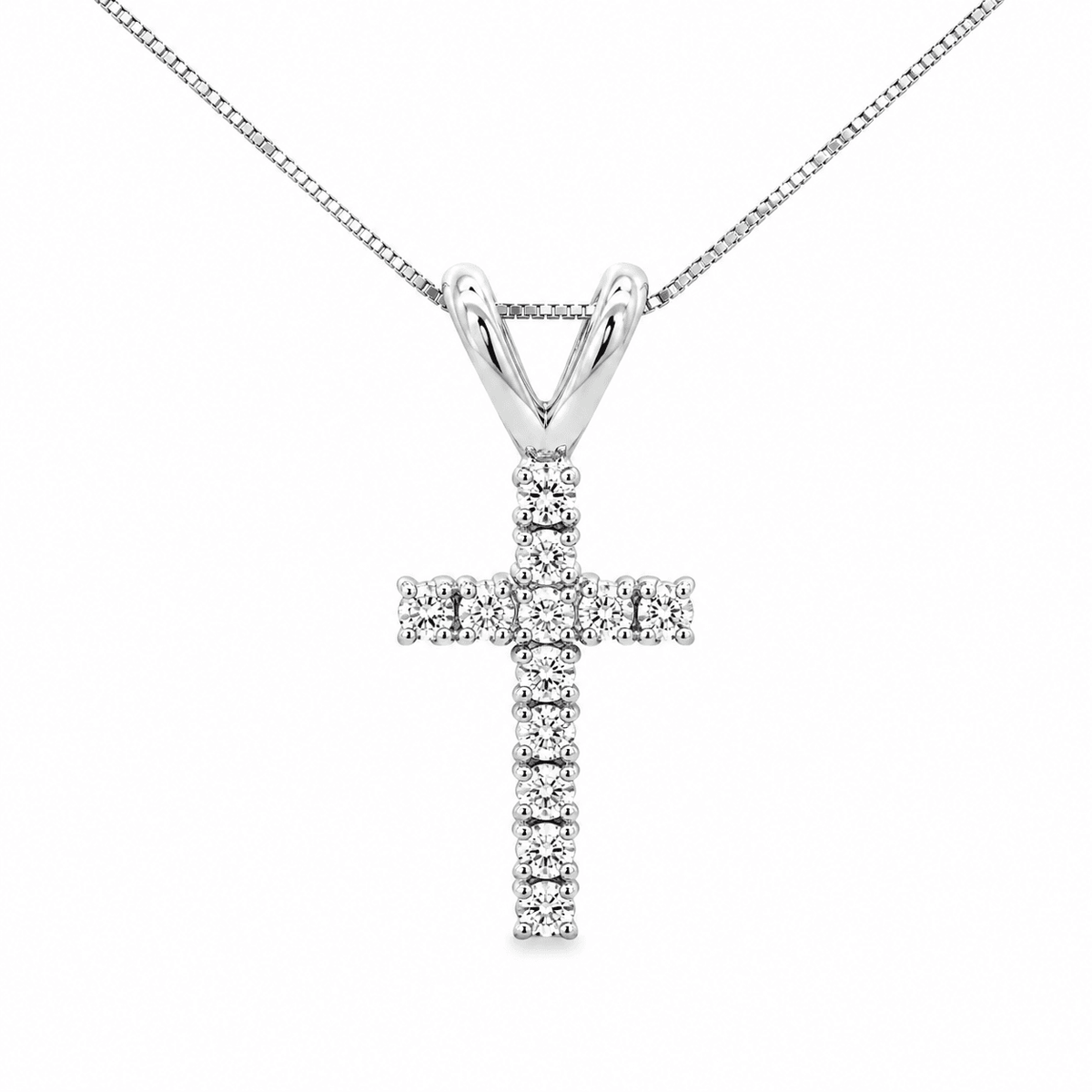 1/4 CT TW. Lab-Grown Diamond Cross Pendant with Box Chain