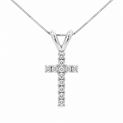 1/4 CT TW. Lab-Grown Diamond Cross Pendant with Box Chain