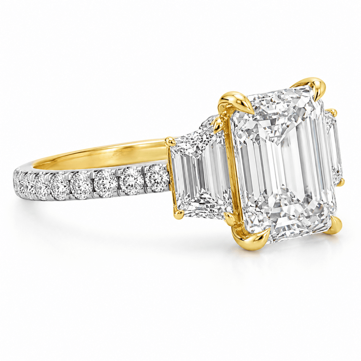 4.85 CTW Lab-Grown Emerald-Cut Three-Stone Engagement Ring