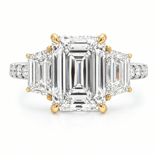 Lab-Grown Emerald-Cut Three-Stone Engagement Ring