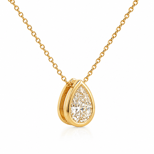 1.10 CT Pear Shape Lab-Grown Diamond Bezel Pendant Necklace