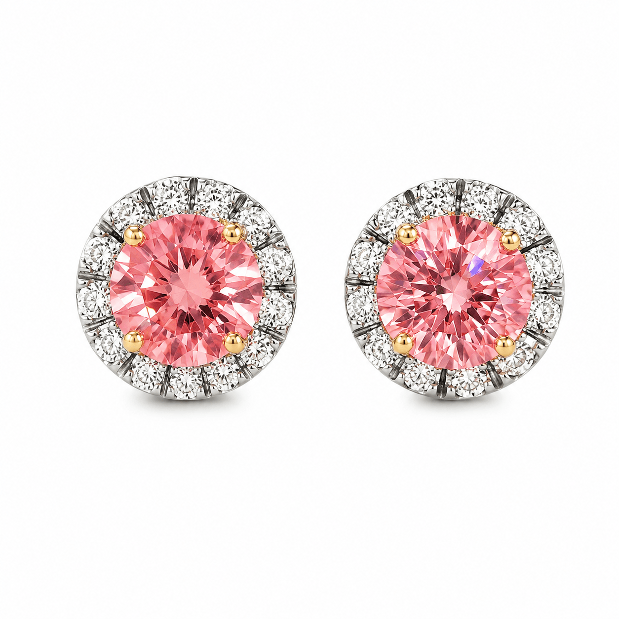 Lab-Grown Pink Diamond Halo Stud Earrings