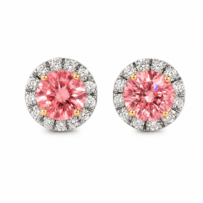 Lab-Grown Pink Diamond Halo Stud Earrings