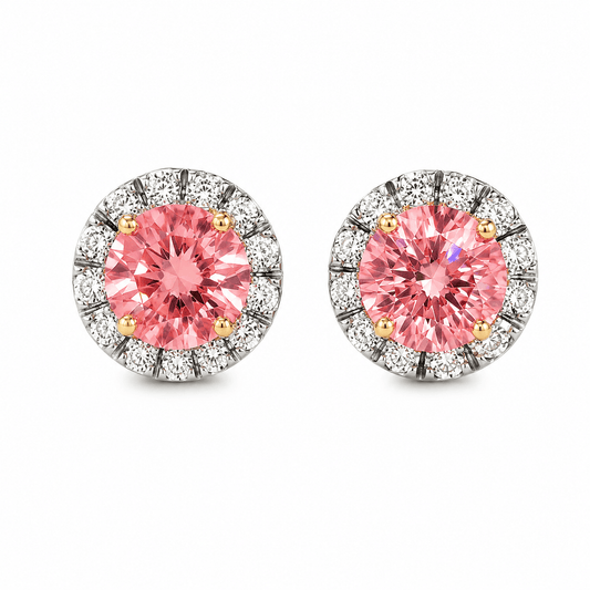Lab-Grown Pink Diamond Halo Stud Earrings