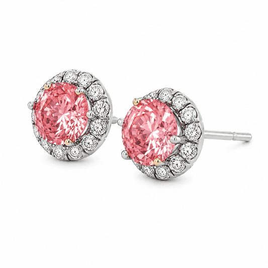 Lab-Grown Pink Diamond Halo Stud Earrings