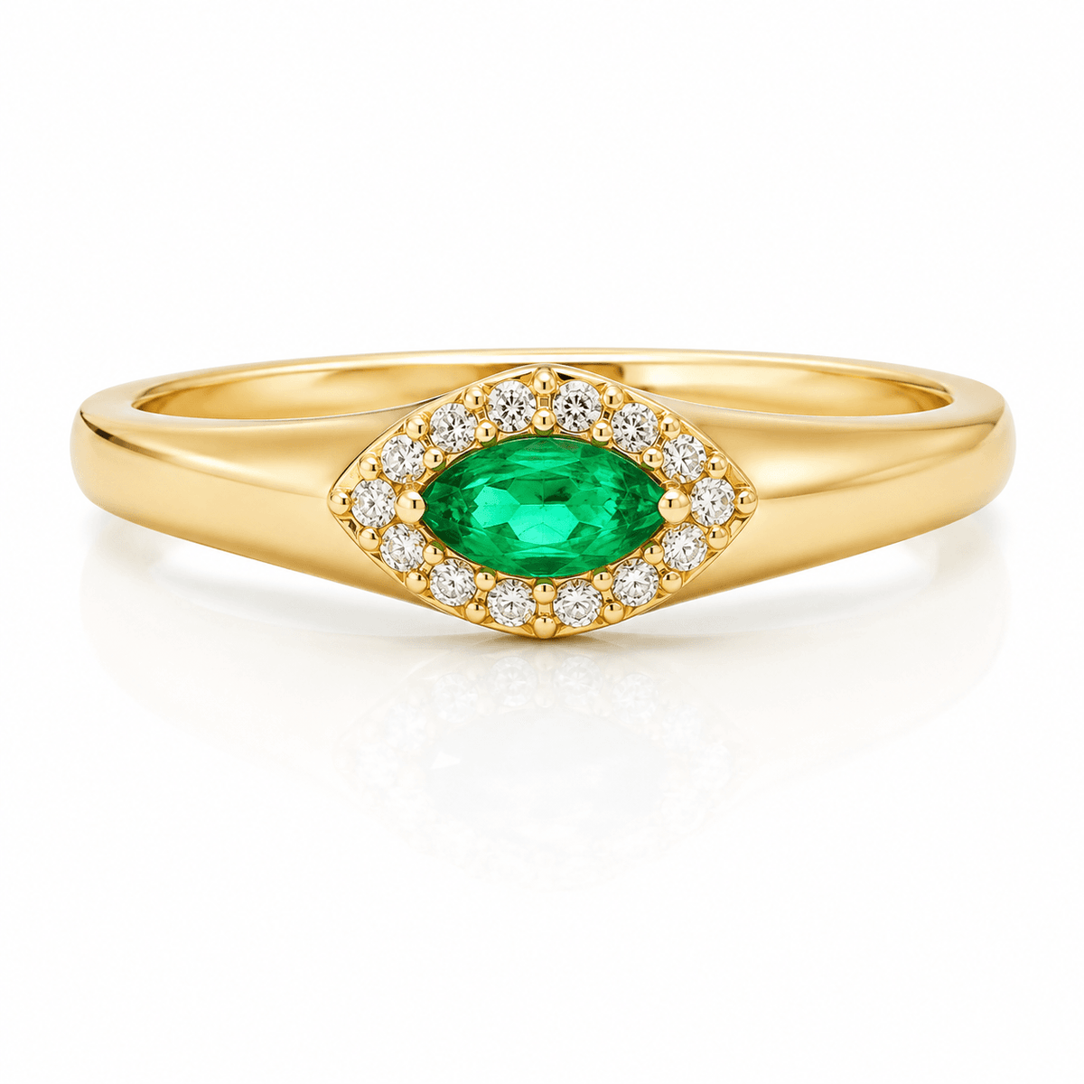 Marquise Emerald and Diamond Wide Band Ring