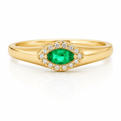 Marquise Emerald and Diamond Wide Band Ring