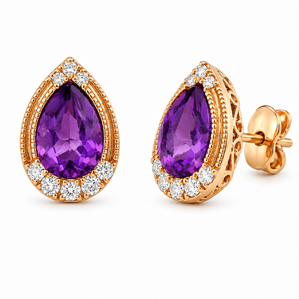 Pear Amethyst and Diamond Drop Earrings