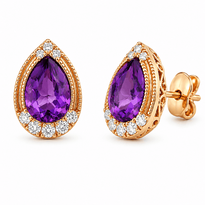 Pear Amethyst and Diamond Drop Earrings