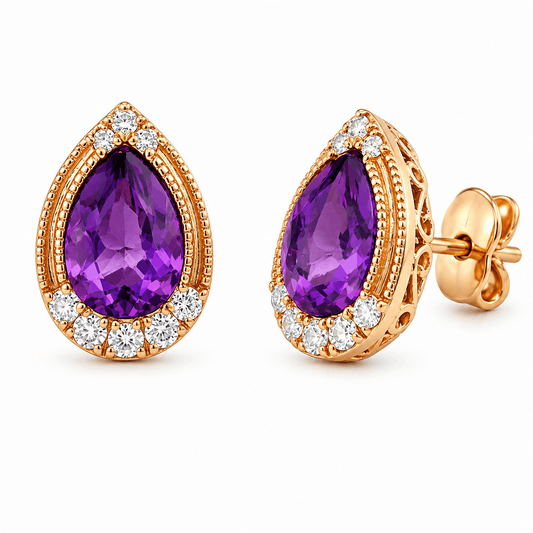 Pear Amethyst and Diamond Drop Earrings