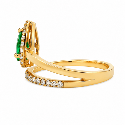 Pear-Shaped Emerald and Diamond Ring