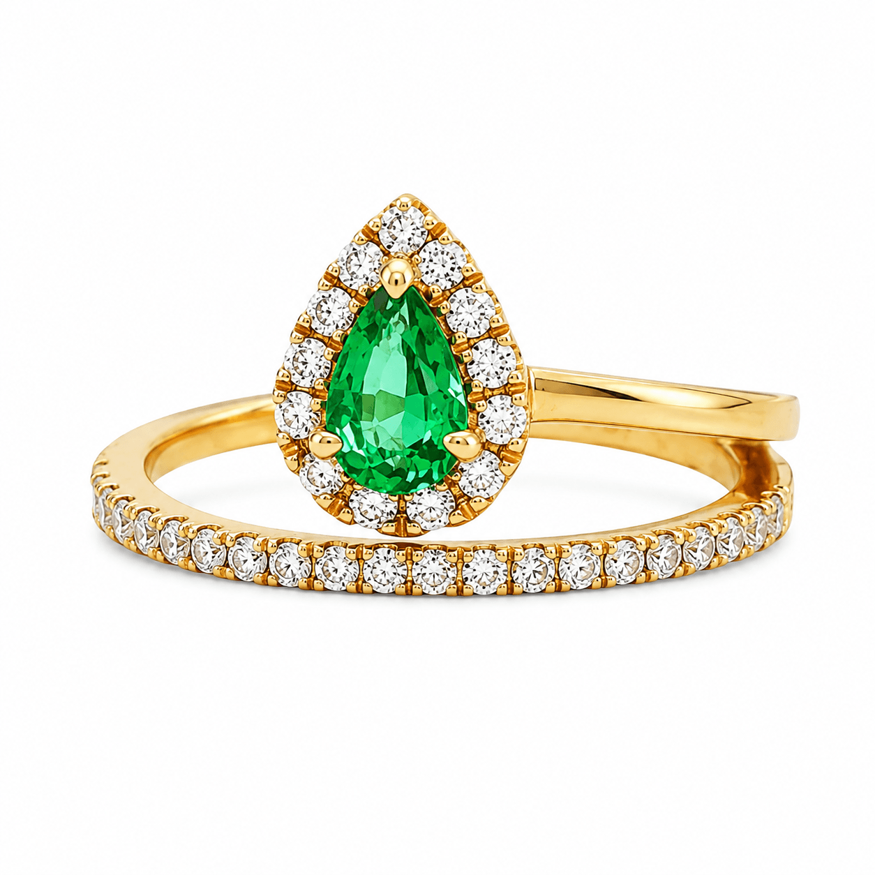 Pear-Shaped Emerald and Diamond Ring
