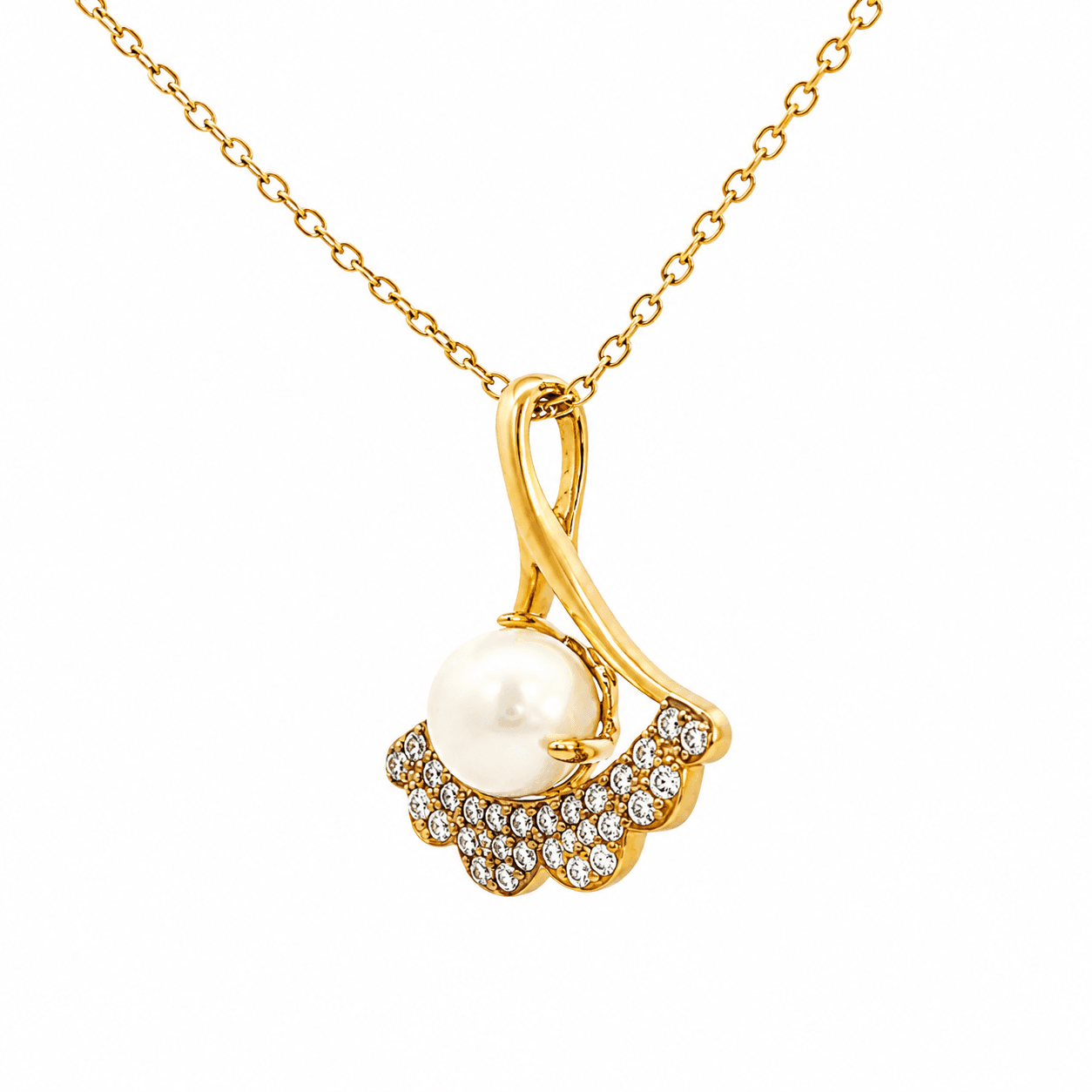 Pearl and Diamond Fan Necklace