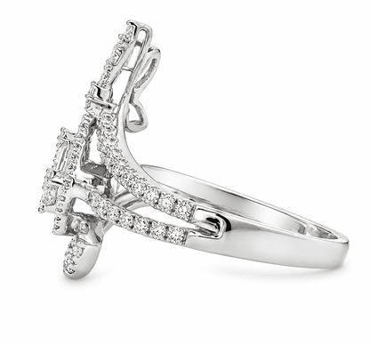 0.74 CTW Floral Baguette Diamond Swirl Fashion Ring