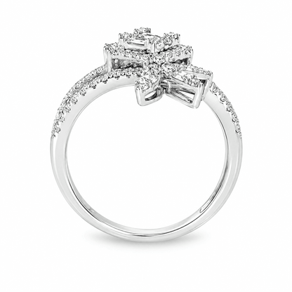 0.74 CTW Floral Baguette Diamond Swirl Fashion Ring