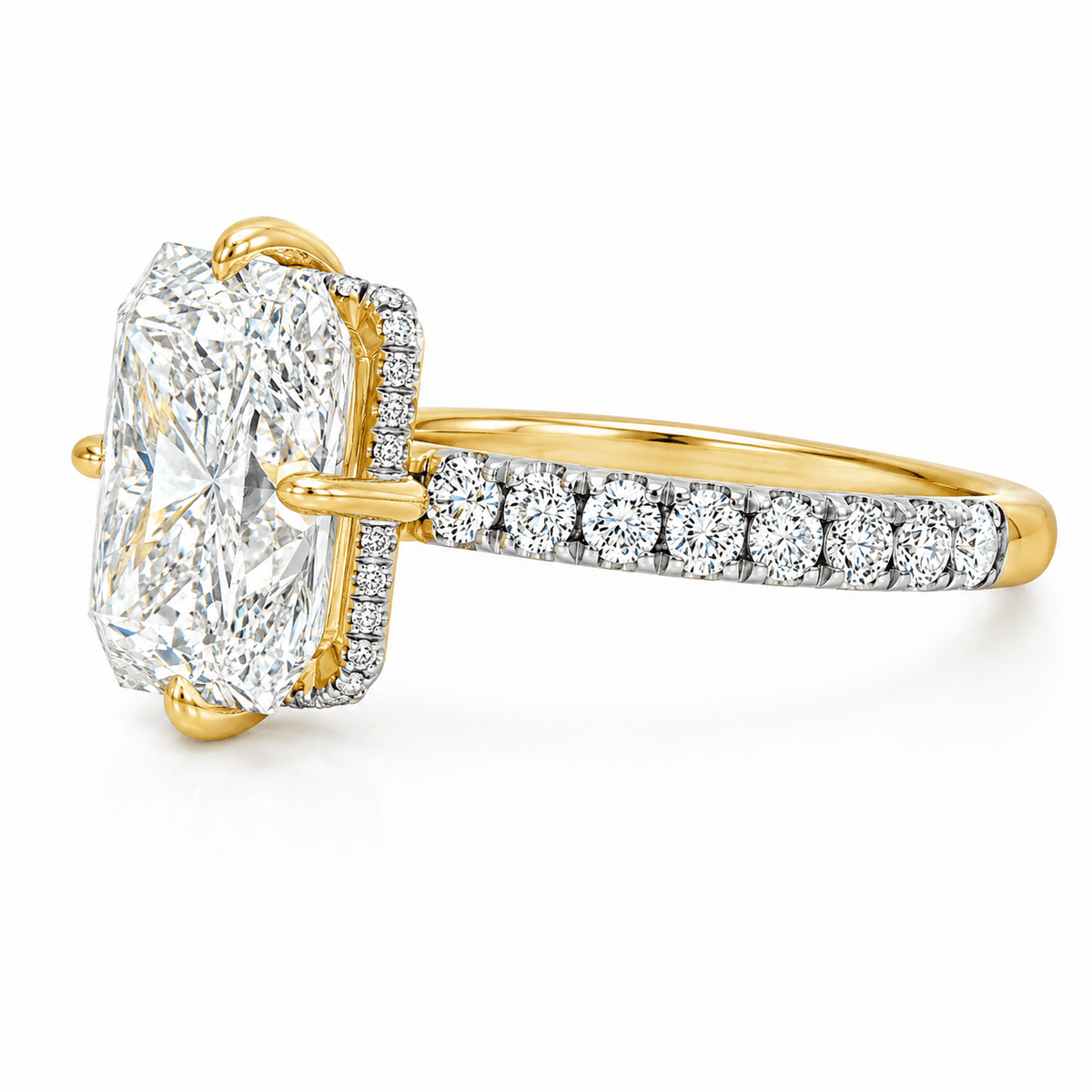 3.67 CTW Radiant Lab Diamond Hidden Halo Engagement Ring