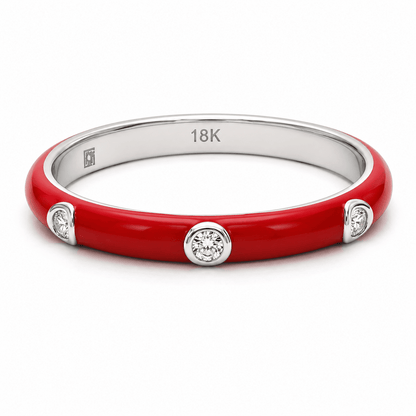 18K Red Enamel Station Diamond Band