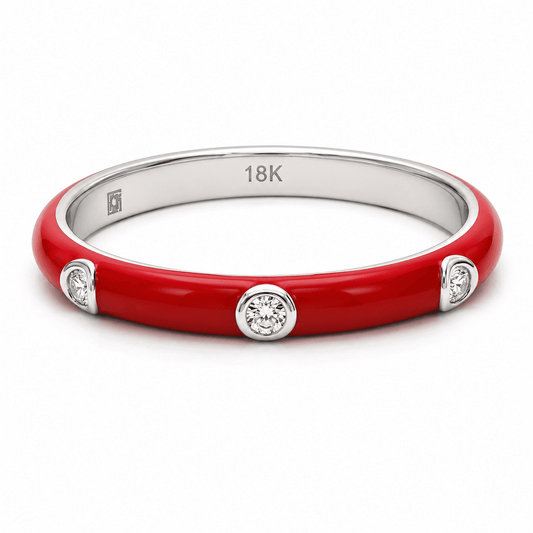 18K Red Enamel Station Diamond Band