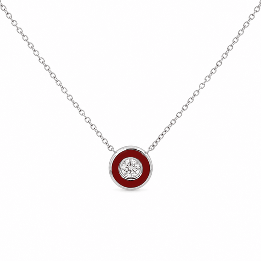 Red Enamel Diamond Pendant Necklace