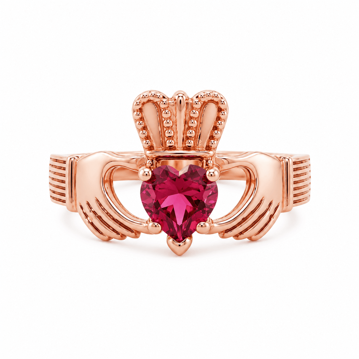 14K Rose Gold Claddagh Ring with Pink Gemstone