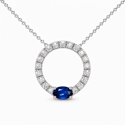 Sapphire and Diamond Circle Necklace