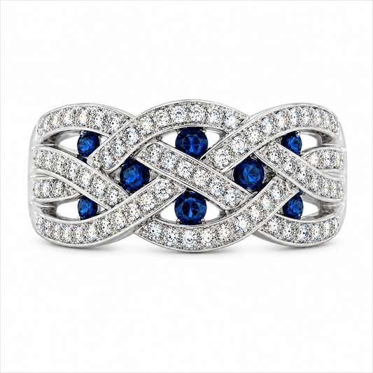 Sapphire and Diamond Multi-Twist Ring