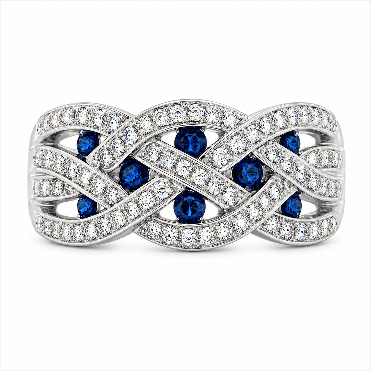 Sapphire and Diamond Multi-Twist Ring