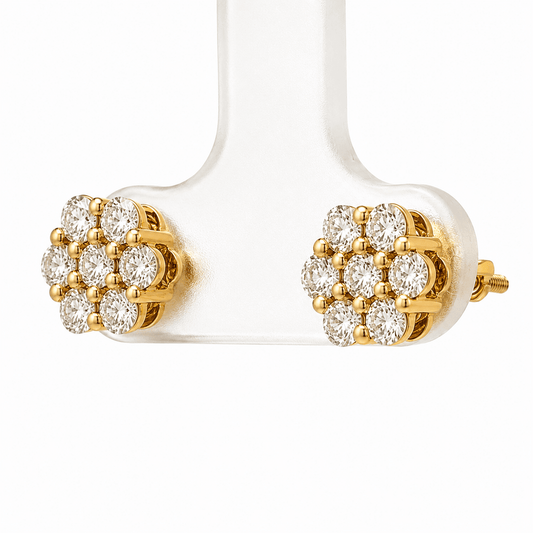 Seven-Stone Diamond Flower Stud Earrings