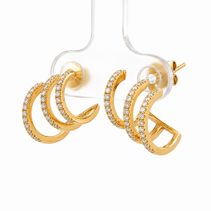 Triple-Row Diamond Huggie Earrings