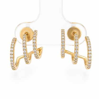 Triple-Row Diamond Huggie Earrings