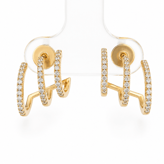 Triple-Row Diamond Huggie Earrings