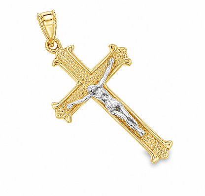 Two-Tone Gold Crucifix Cross Pendant