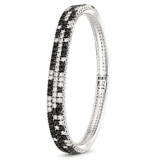 White & Black Diamond 3-Row Prong Bracelet