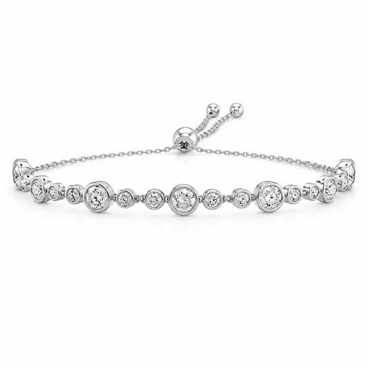 14K White Gold Diamond Bolo Bracelet