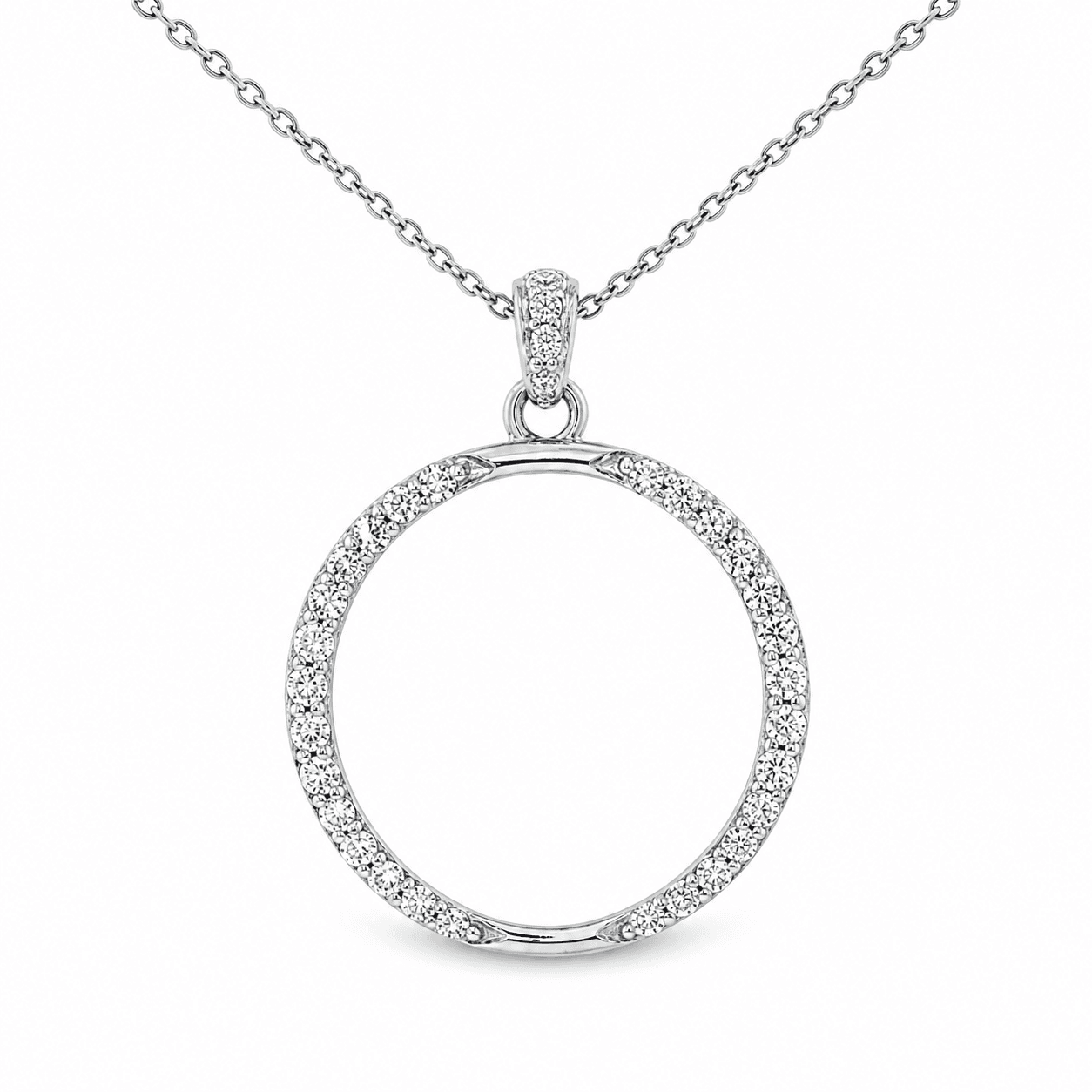14K White Gold Diamond Circle Pendant & Chain