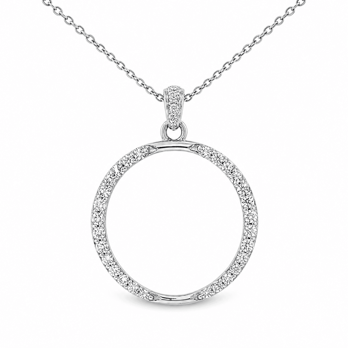 14K White Gold Diamond Circle Pendant & Chain