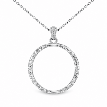 14K White Gold Diamond Circle Pendant & Chain