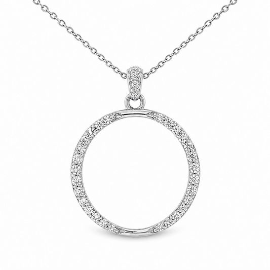 14K White Gold Diamond Circle Pendant & Chain