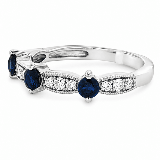 14K White Gold Diamond & Sapphire Ring
