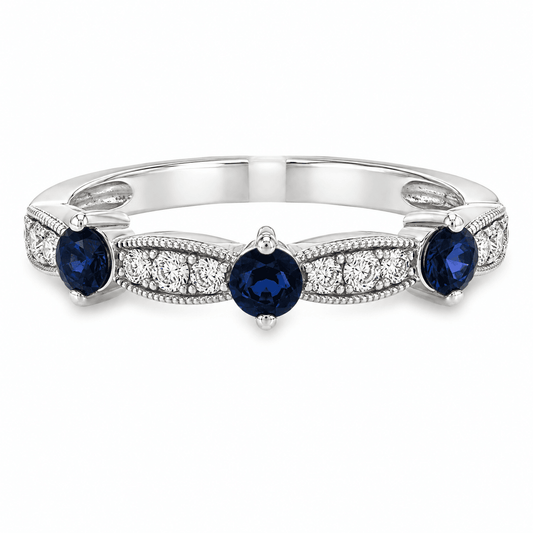 14K White Gold Diamond & Sapphire Ring