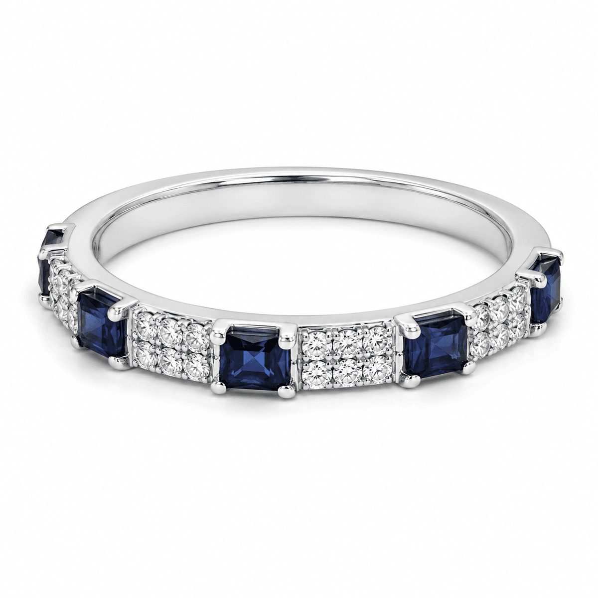14K White Gold Diamond and Sapphire Ring
